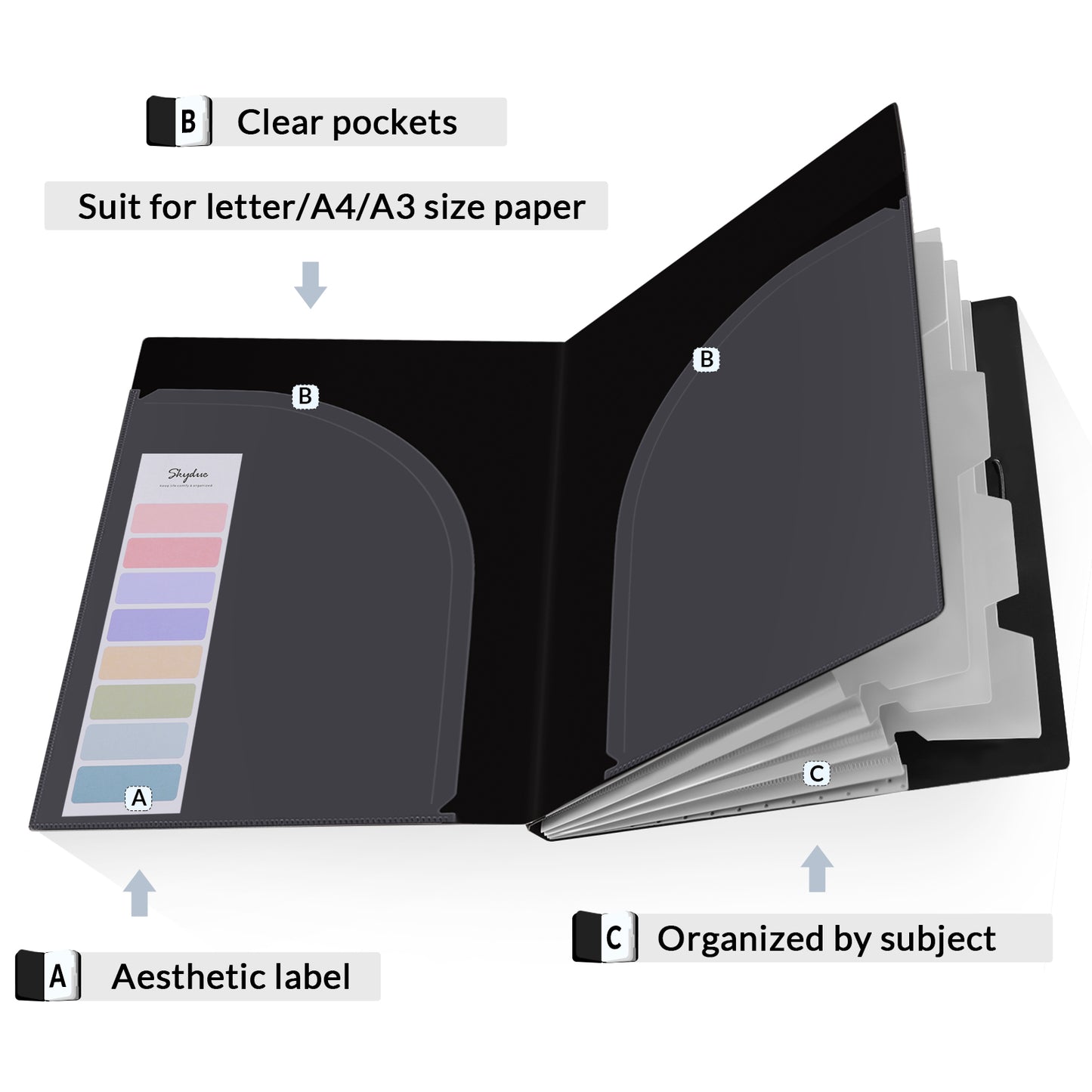 SKYDUE File Folder, 5 Pockets Expanding File Folder & 2 Pocket Folder, Accordion File Organzier with Label, Document Paper Organizer for School, Office,