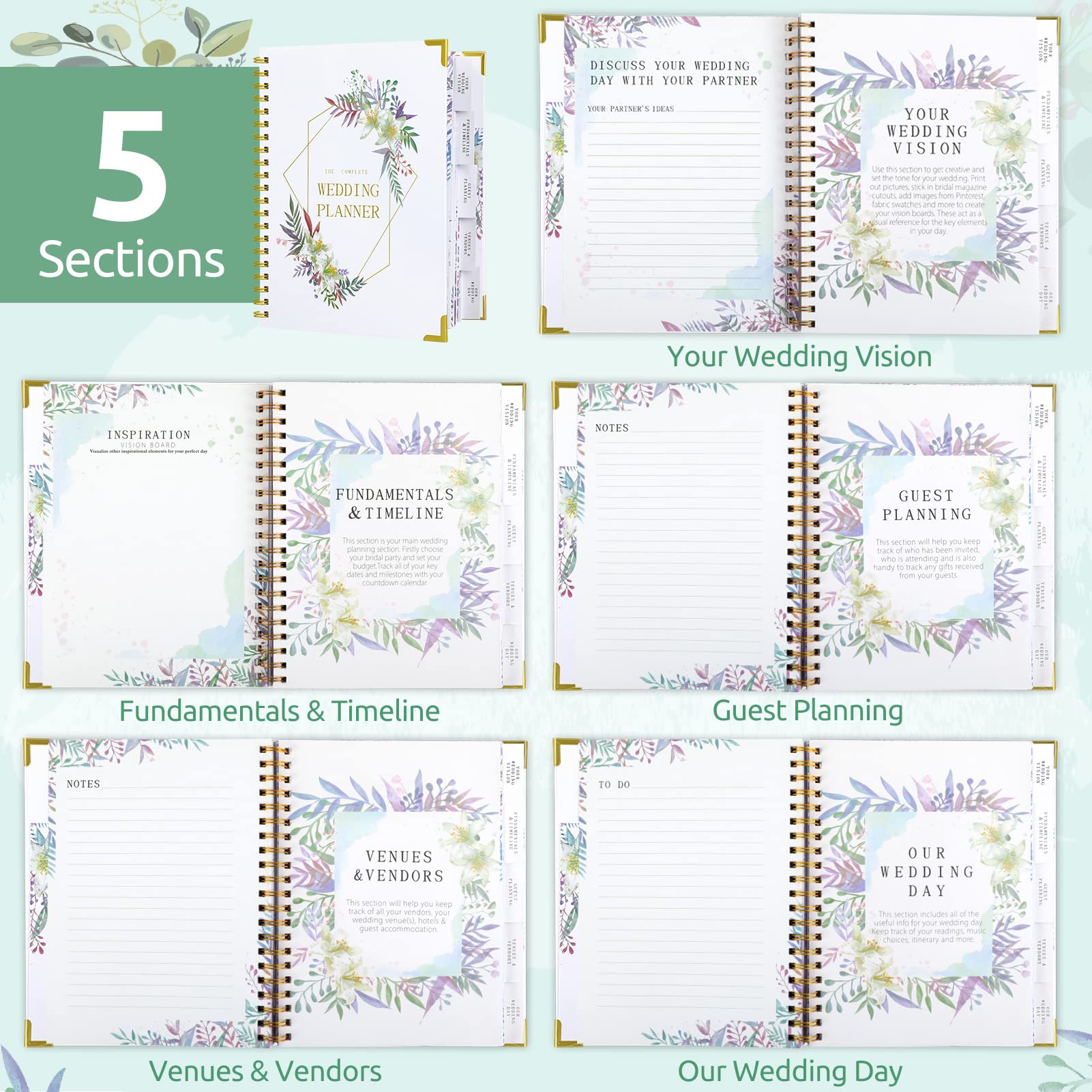  Your Perfect Day Wedding Planner for Bride - Planning Book and  Organizer, Bridal Binder with Countdown Calendar : Office Products