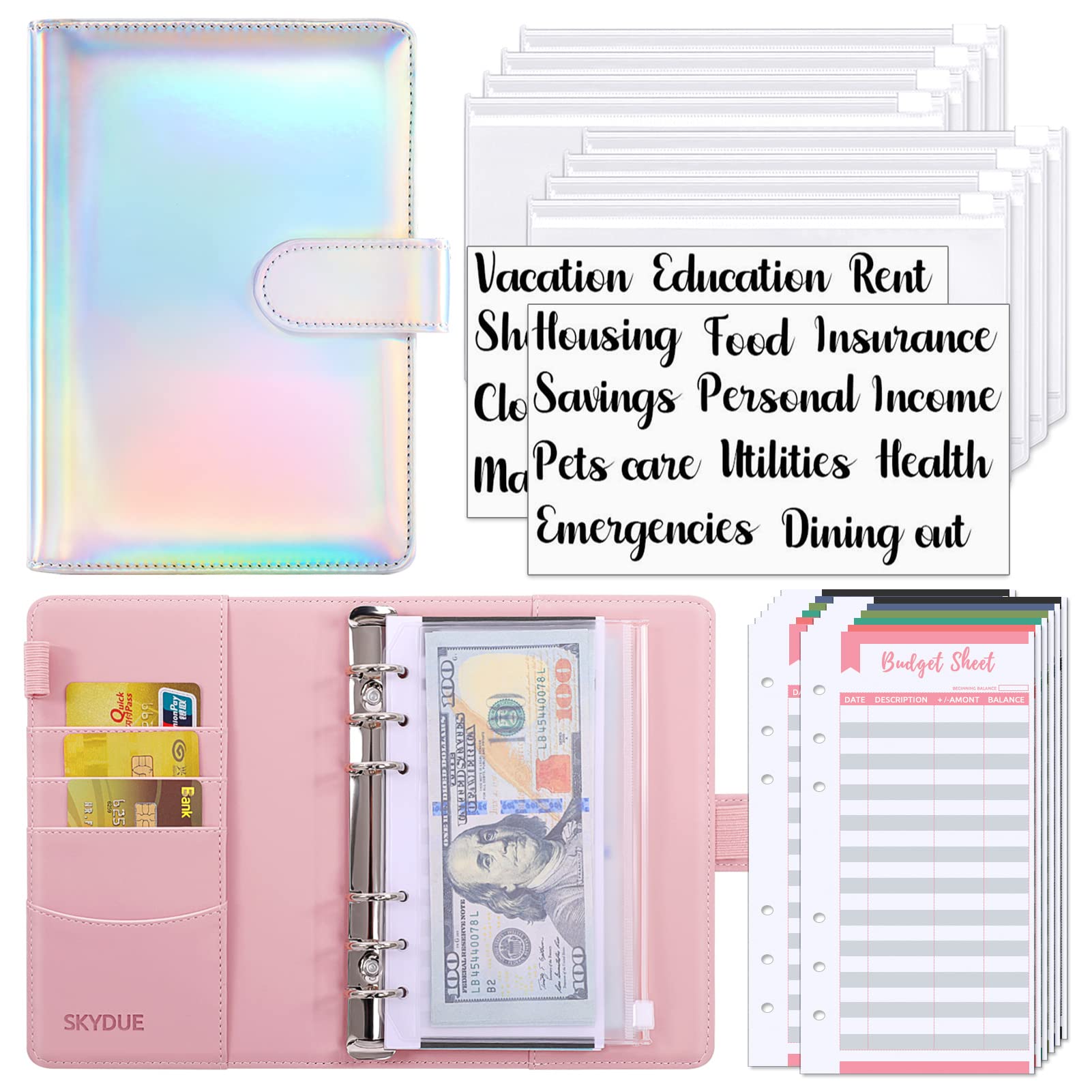 SKYDUE Budget Binder with Zipper Envelopes & Expense Budget Sheets,Money  Binder with Cash Envelopes for Budgeting and Saving Money